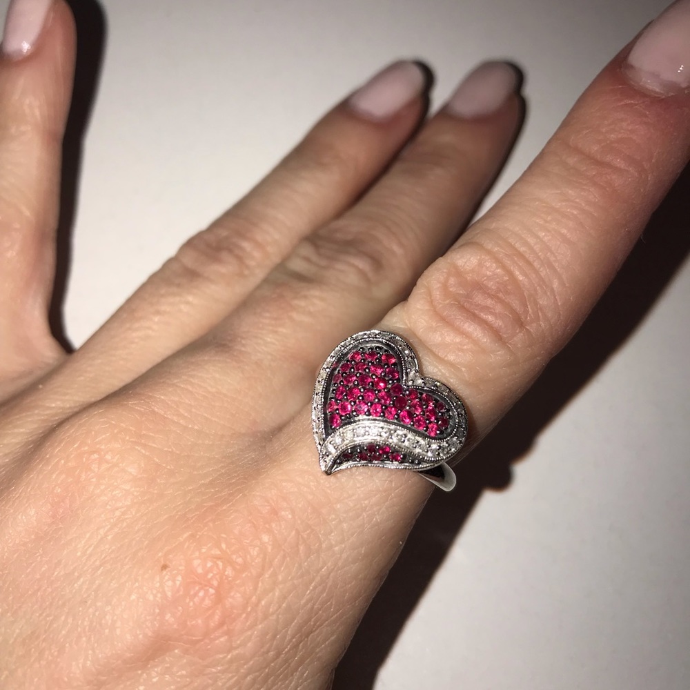 DIAMOND AND RUBY HEART RING- size 5.5